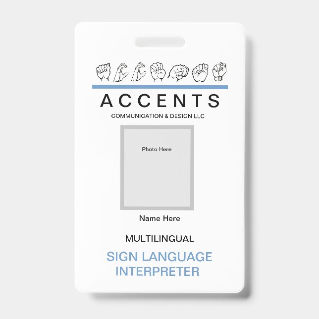 Crachá de ID Profissional com Dedos Soletrados em  (Frente)