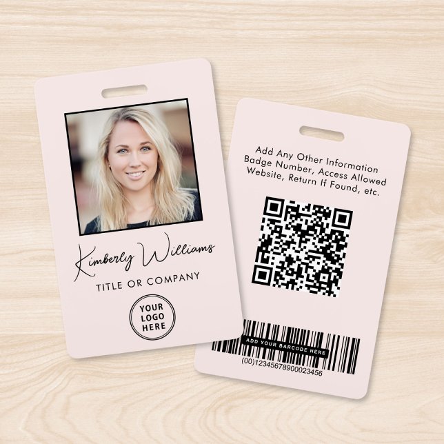 Crachá de ID Rosa Funcionário com Código QR e Logo (Criador carregado)
