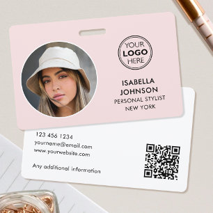 Crachá de ID Rosa Personalizado Moderno com Foto R