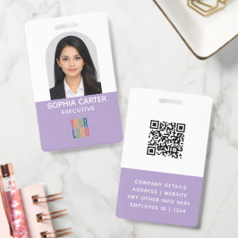 Crachá de ID Roxo de Funcionário com Código QR de 