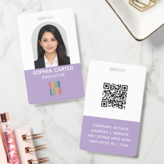 Crachá de ID Roxo de Funcionário com Código QR de 