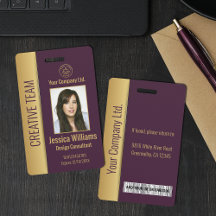 Crachá de ID Roxo Personalizado para Funcionário C