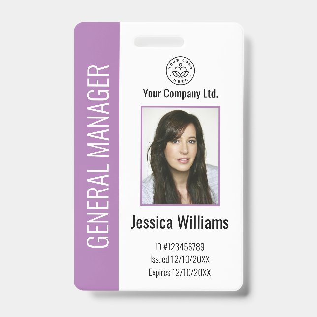 Crachá de ID Roxo Personalizado para Funcionários  (Frente)