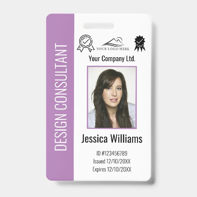 Crachá de ID Roxo Personalizado para Funcionários  (Frente)