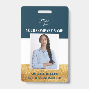 Crachá de ID verde com logotipo de nome de funcion