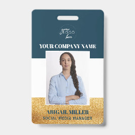 Crachá de ID verde com logotipo de nome de funcion