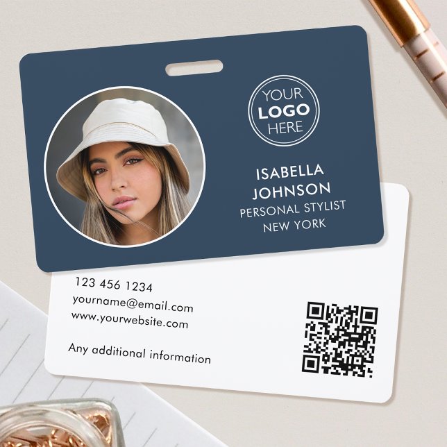 Crachá de identificação azul-ardósia personalizado (Criador carregado)