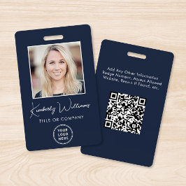 Crachá de Identificação Azul com Código QR e Foto
