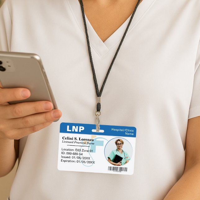 Crachá de Identificação com Foto de Funcionário Mé (Hospital Medical Employee Photo ID Badge – Medical Blue)