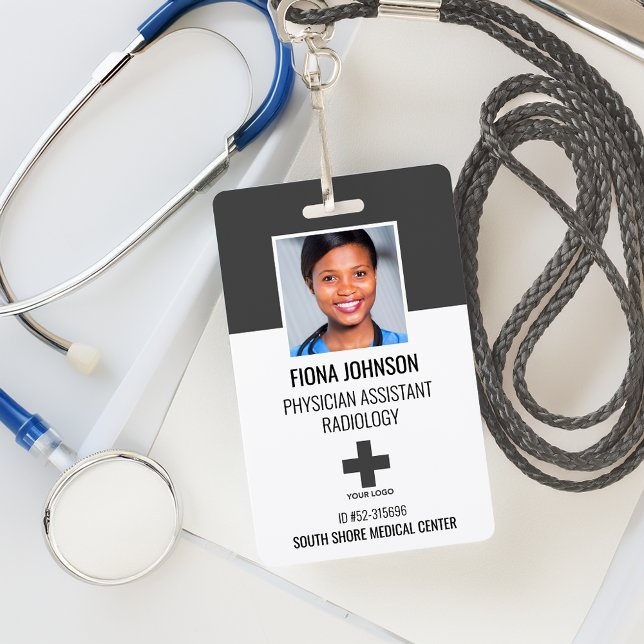 Crachá de Identificação com Foto e Logotipo Person (Personalized Medical Employee Logo Photo ID Badge)