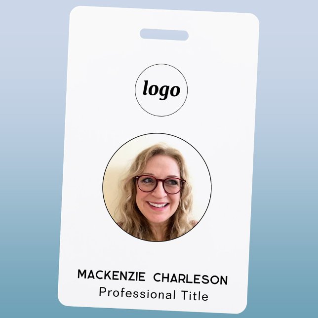 Crachá de identificação comercial com nome simples (Simple logo with custom text business branding promotional photo id name badge or tag)