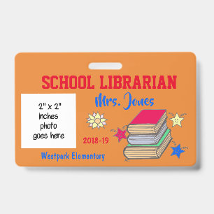 Crachá de identificação de bibliotecário escolar d