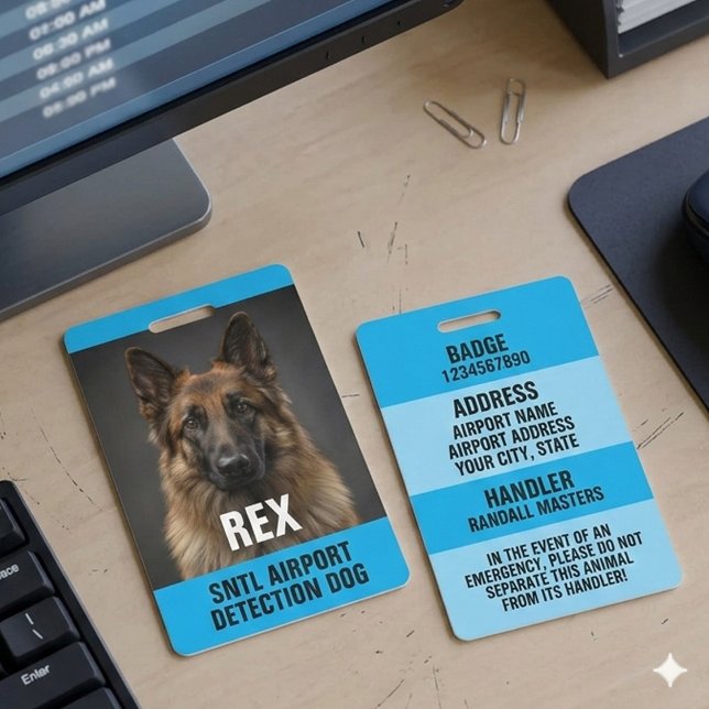 Crachá de Identificação de Cão de Detecção de Alto (High Impact Two-Tone Blue Detection Dog Photo ID Badge)