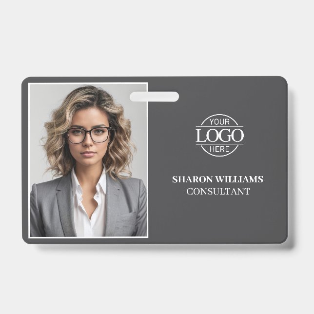 Crachá de Identificação de Funcionário Cinza Minim (Frente)