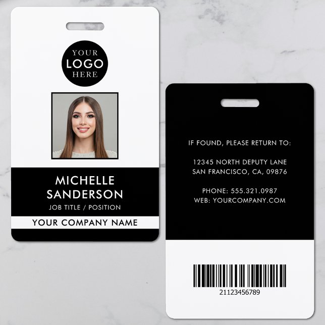 Crachá de Identificação de Funcionário com Logotip (Company Logo Staff Barcode Employee Photo ID Badge)
