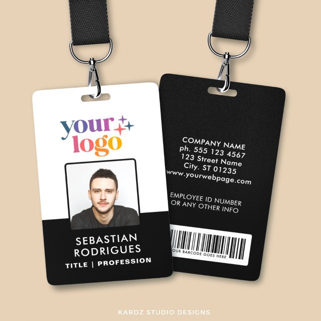 Crachá de Identificação de Funcionário com Nome Pe (Personalize this double sided badge with logo, name, title, barcode and business info.)