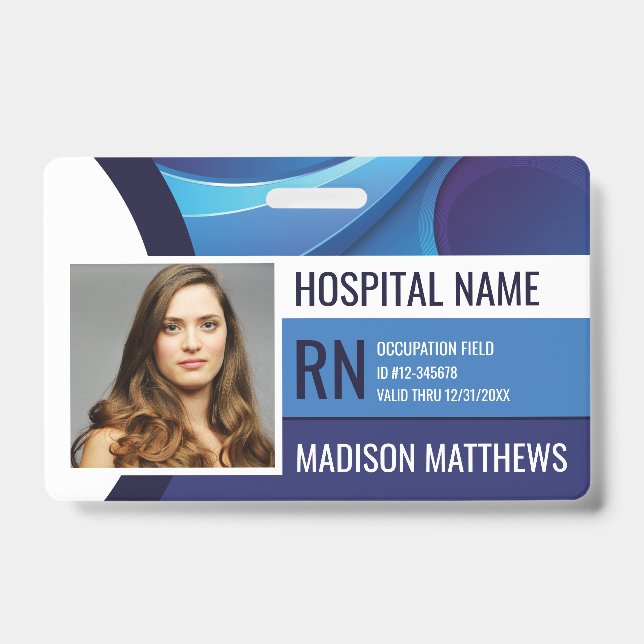 Crachá de Identificação de Funcionário Médico Azul (Frente)