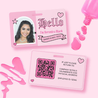 Crachá de identificação de funcionário Y2k rosa e