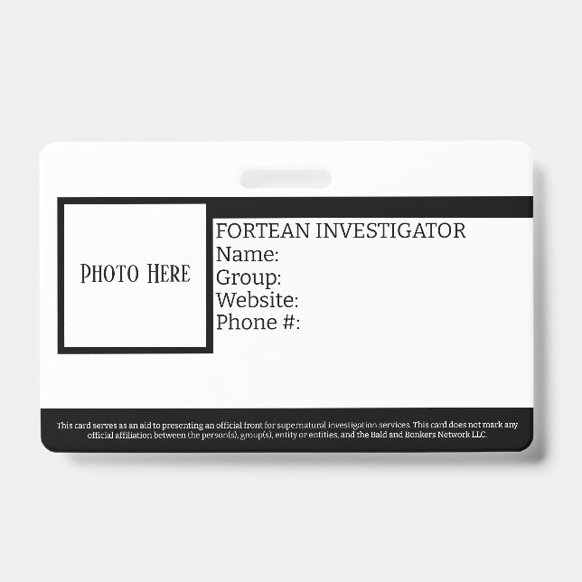 Crachá de Identificação de Investigador Forteano P (Frente)