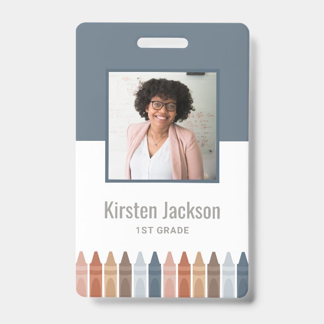 Crachá de identificação de professor Boho Navy (Frente)