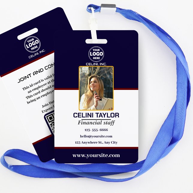 Crachá de identificação de segurança preta com cód (Black & White Security ID Badge with Photo & QR Code)