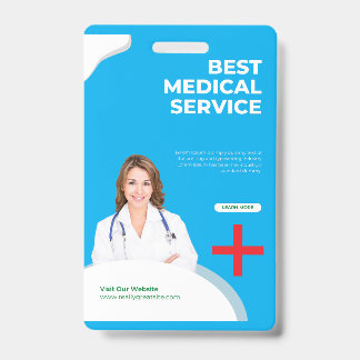 Crachá de Identificação de Serviço Médico Azul Pro