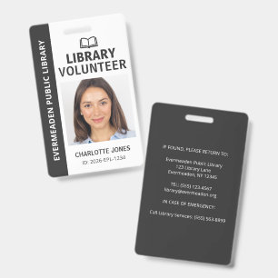 Crachá de identificação de voluntário da bibliotec