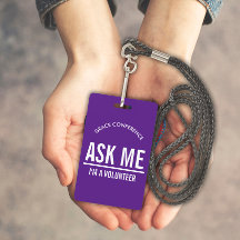 Crachá de identificação de voluntário Roxo Me perg
