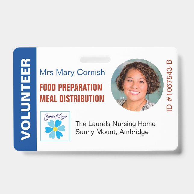 Crachá de identificação de voluntários Nome, Cargo (Frente)
