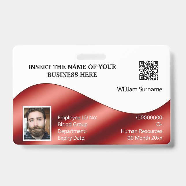 Crachá de identificação DIY falso vermelho branco  (Frente)