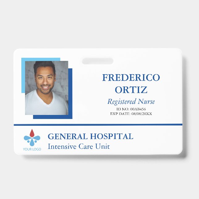 Crachá de Identificação do Hospital Azul e Branco  (Frente)