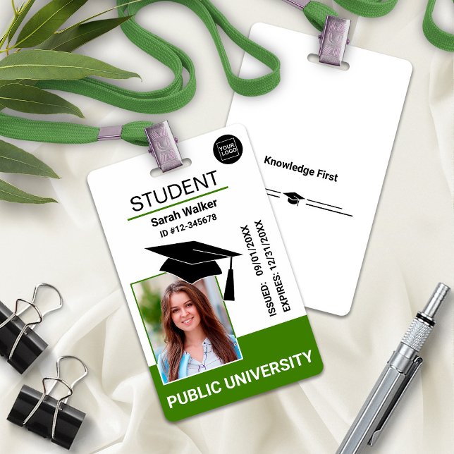 Crachá de Identificação Escolar Universitário para (Student Photo ID School University Badge - Green)