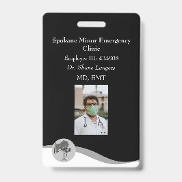Crachá de Identificação Médico Preto com Foto