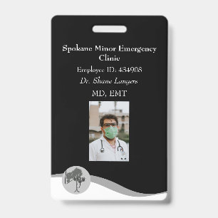 Crachá de Identificação Médico Preto com Foto