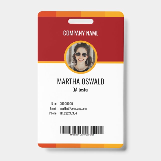 Crachá de Identificação Personalizado Amarelo Verm (Frente)