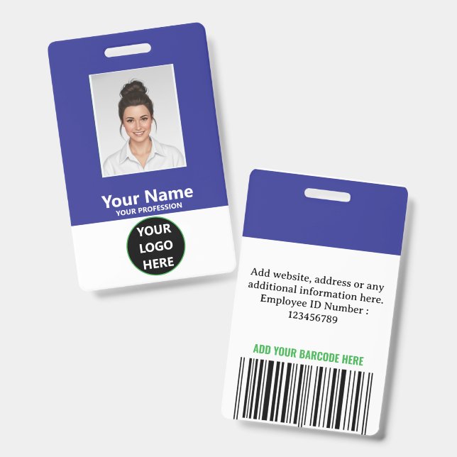 Crachá de Identificação Personalizado Azul Real Ve (Frente e verso)