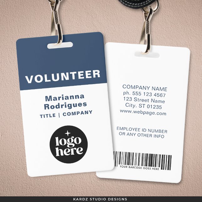 Crachá de Identificação Personalizado com Código d (Front and back are shown. Customize and choose attachment: lanyard, retractable, or metal clip)