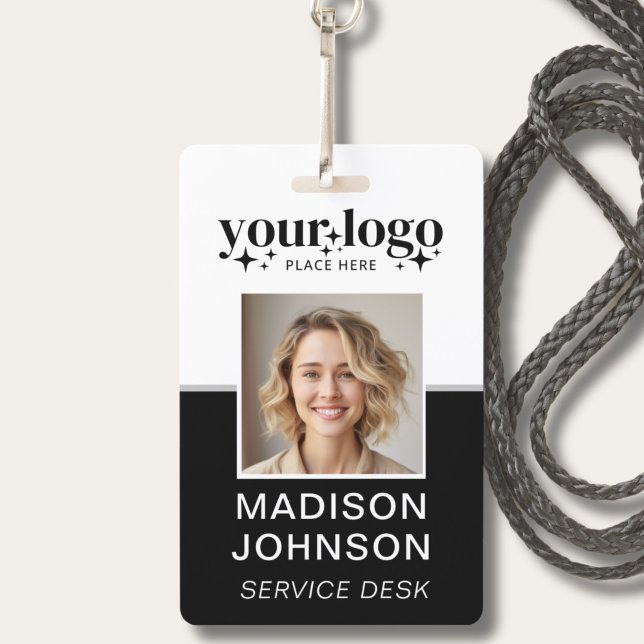 Crachá de Identificação Preto com Logotipo Persona (Custom Business Logo Employee Photo Black ID Badge)