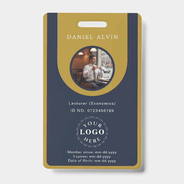 Crachá de Identificação Profissional Azul Marrom (Frente)