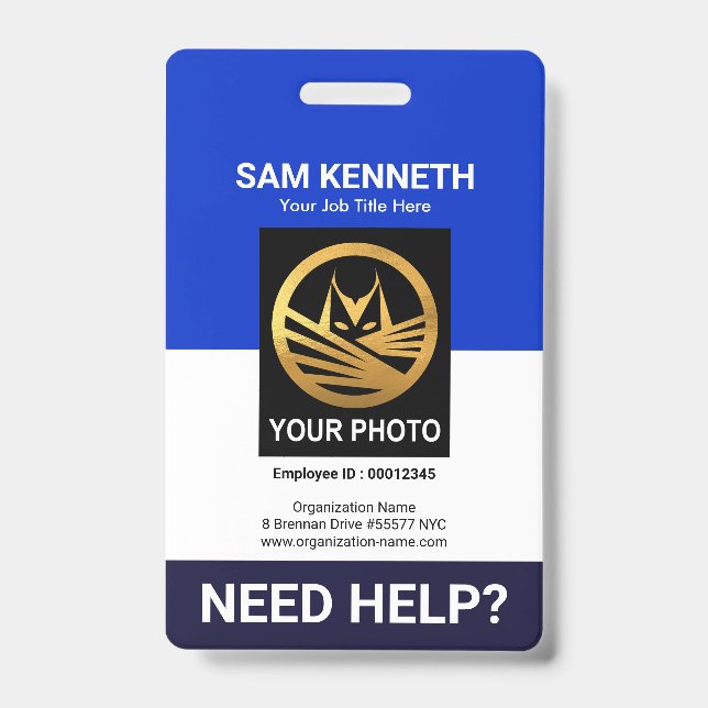 Crachá de identificação retrô azul e branco para e (Frente)