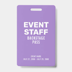 Crachá de identificação roxo para equipe de evento