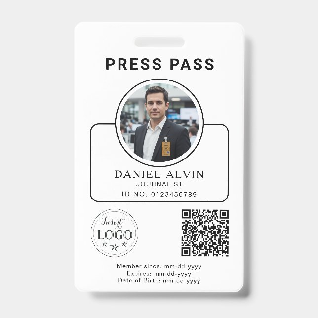 Crachá de Imprensa Personalizado com Sua Foto ID e (Frente)