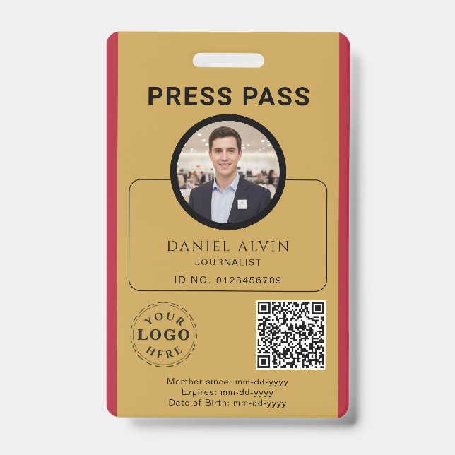 Crachá de Imprensa Personalizável com ID de Foto e (Frente)
