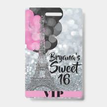 Crachá de Ingresso VIP Balões Torre Eiffel Prata R
