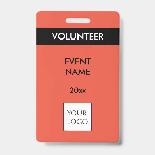 Crachá de Logo de Voluntário de Evento Vermelho Co