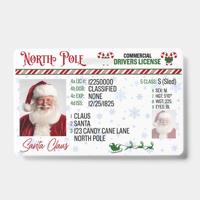 Crachá de Natal da Licença do Motorista Santa Clau (Frente)