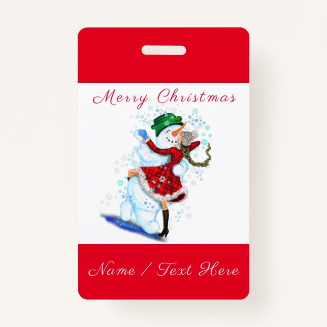 Crachá de Natal Snowman e Girl Dance - Seu nome (Frente)