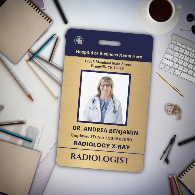 Crachá de Nome com Código de Barras e Foto Persona (Modern ID Identification Hospital Doctor Employee Photo Custom Card Badge)