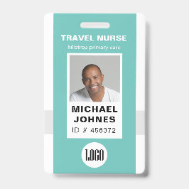 crachá de nome com foto e logotipo de enfermeira