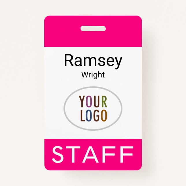 Crachá de nome de Funcionarios rosa-quente - Clipe (Frente)